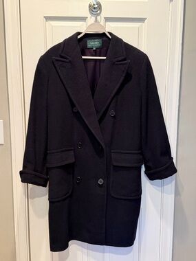 Vintage Ralph Lauren NAVY Coat 100% Camel Hair Size 8